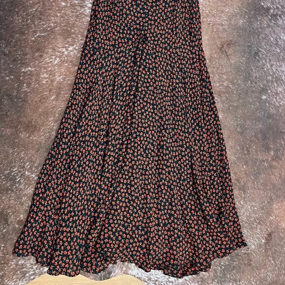 Reformation Evra Lace Trim Floral Crepe Maxi Dress Black Red Print 8 (Fits Small - Picture 10 of 13